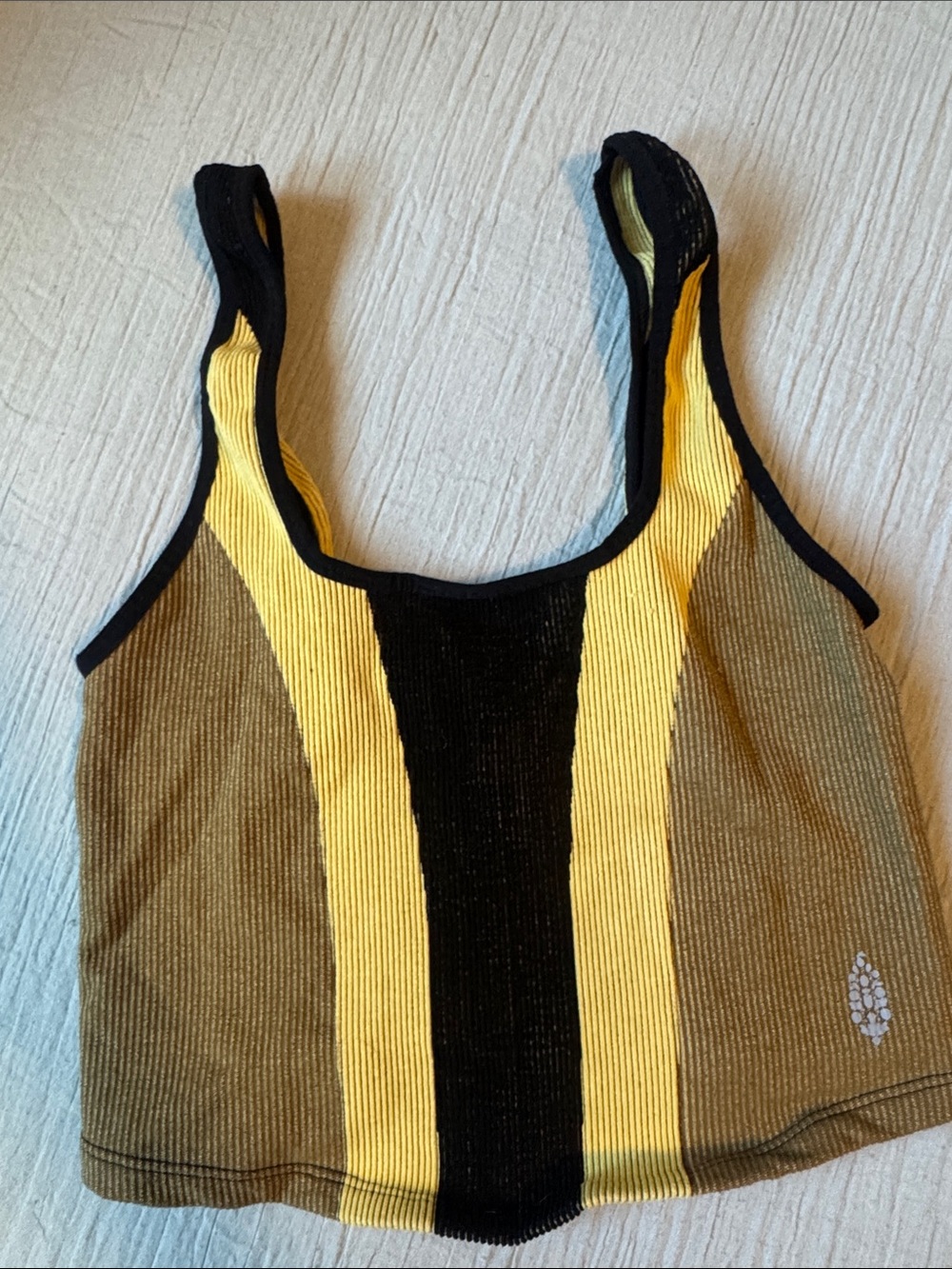 Free People Yellow Black Olive Striped Ribbed Tank